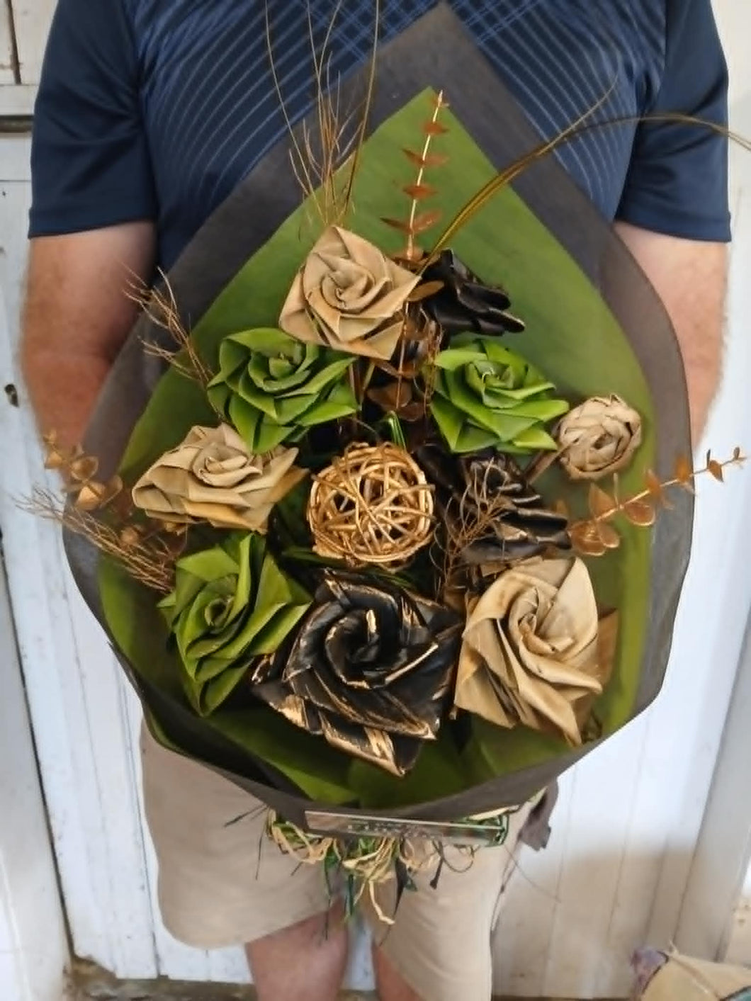 Antique Black, Gold & Green Rose Bouquet